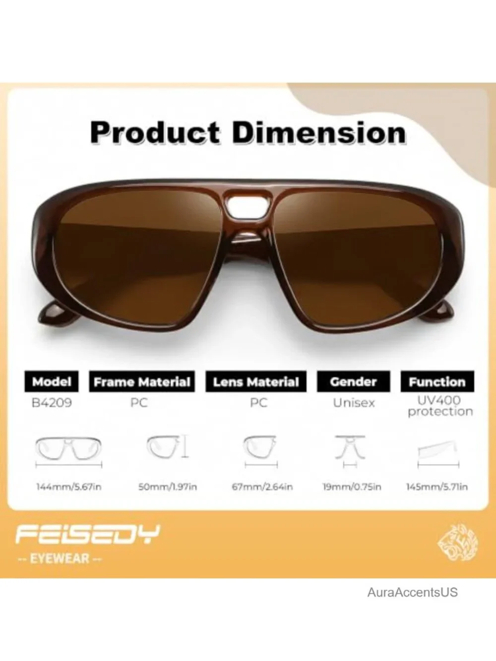 Aviator Sunglasses UV400 Lightweight Square Frame Unisex Eyewear